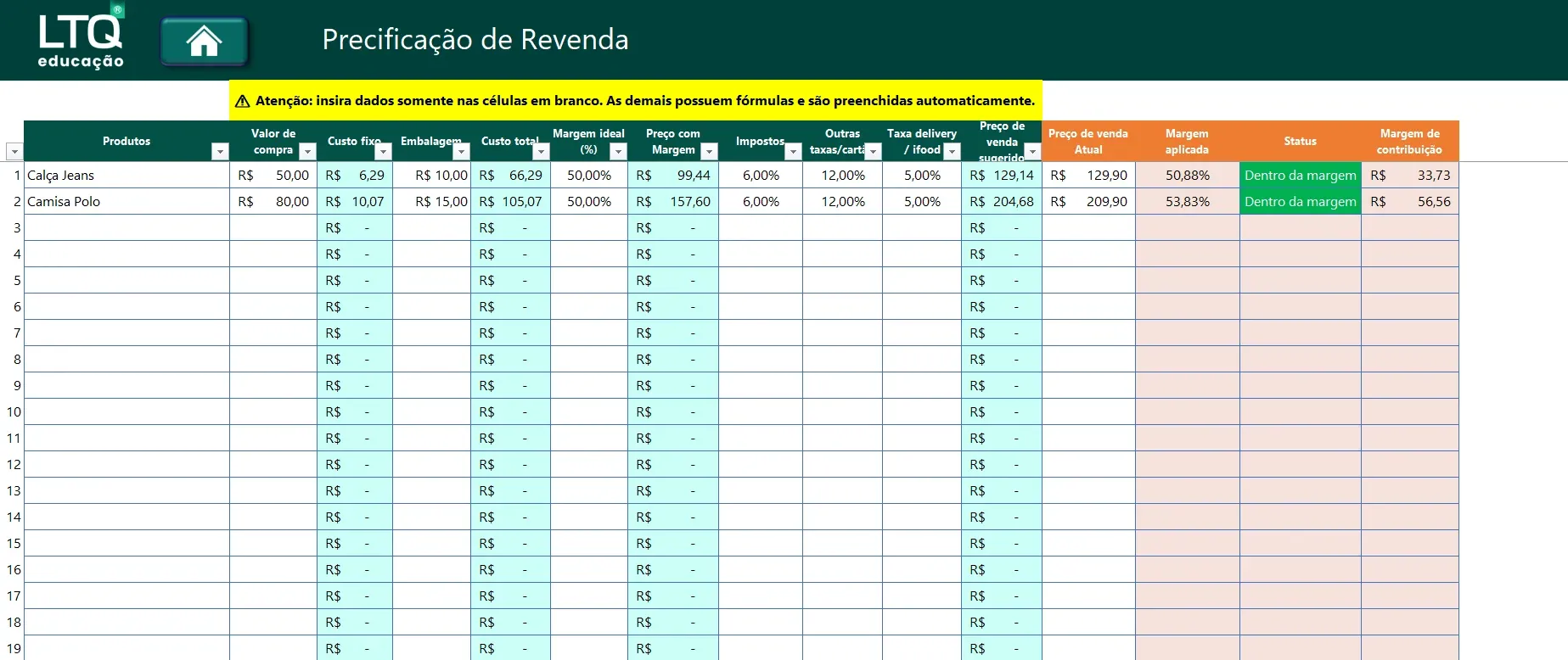 Precificação de produtos de revenda